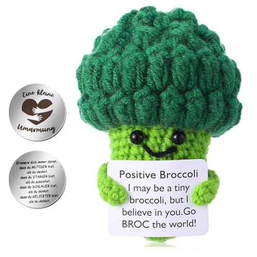 Camptrip Positive Brokkoli, Positive Brokkoli Häkel, mit Positiver Energiekarteund Edelstahl Mini-Glücksbringer, Kreative Positives Gestricktes Brokkoli Puppe Spielzeug, Mutmacher Geschenk von Camptrip
