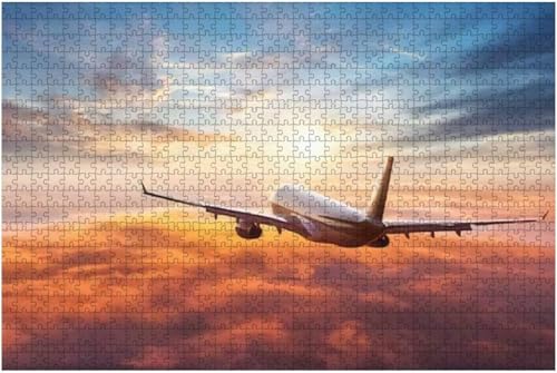 Holzpuzzle, 500 Teile, Flugzeugpuzzle, kommerzielles Flugzeug fliegen bei Sonnenuntergang über Wolken Puzzles für Erwachsene, Lernspielzeug für Kinder, Unterhaltungsspiel Holzpuzzle, 500 Teile, Flugzeugpuzzle, kommerzielles Flugzeug fliegen bei Sonnenuntergang über Wolken Puzzles für Erwachsene, Lernspielzeug für Kinder, Unterhaltungsspiel von CanGbay