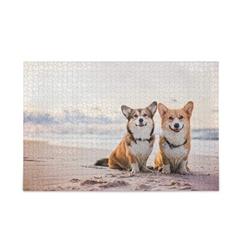 Puzzle 1000 Teile für Erwachsene Kinder, Zwei walisische Corgi Pembroke Hunde sitzen nebeneinander am Strand am Meer Sehr Happy Dur Puzzle Holzpuzzle Familienspiel Intellektives Spielzeug Puzzle 1000 Teile für Erwachsene Kinder, Zwei walisische Corgi Pembroke Hunde sitzen nebeneinander am Strand am Meer Sehr Happy Dur Puzzle Holzpuzzle Familienspiel Intellektives Spielzeug von CanGbay
