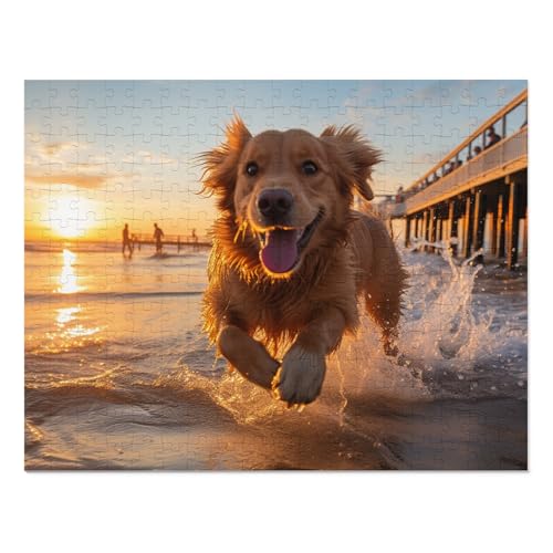 Puzzle für Erwachsene, 1000 Teile, Golden Retrievers spielen am Meer bei Sonnenuntergang, Freizeitkunst, lustiges Spiel, Geschenk geeignet für Familie, Freunde, Tiere, Puzzle, 26,75 x 29,75 cm Puzzle für Erwachsene, 1000 Teile, Golden Retrievers spielen am Meer bei Sonnenuntergang, Freizeitkunst, lustiges Spiel, Geschenk geeignet für Familie, Freunde, Tiere, Puzzle, 26,75 x 29,75 cm von CanGbay