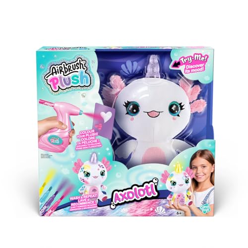 Airbrush Plush Leuchtender Axolotl, dekorieren Sie Ihren eigenen Plüsch, waschen Sie ihn ab und wiederholen Sie ihn, leuchtet auf, um die Axalotls-Gefühle zu zeigen, Marmeladenverpackung, lustiges von Canal Toys