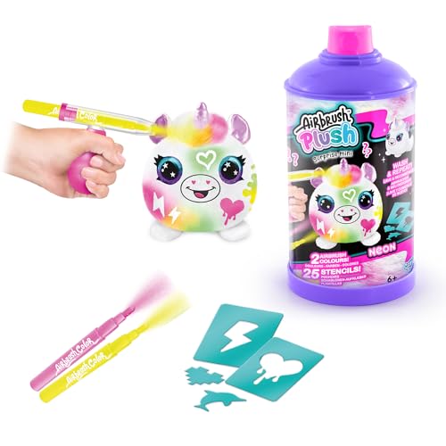 Canal Toys Airbrush Mini Surprise Plush to Customise with Pens and Stencils, 1 Pack Neon Air 020, Weiß von Canal Toys