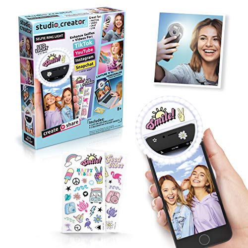 Canal Toys INF 005 Studio Creator Selfie Ringlicht, Clip-On auf Handy/Laptop/Tablet, 3 Leuchtmodi, personalisierbar mit Aufkleberbögen, weiß von Canal Toys