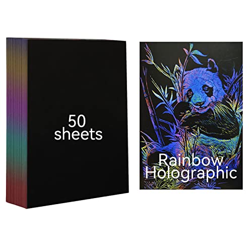 50 Blätter Kratzkunst-Papier, A4 Magisches Kratzpapier Kratzbilder Regenbogen Kratzpapier, Scratch Art Paper Magic Scratch off Papierkunst Zum Lasergravur, Zeichnen Und DIY Basteln (Laser-Regenbogen) von Candeon
