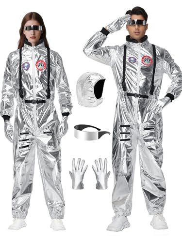 Astronauten-Kostüm für Erwachsene – Silberner Raumanzug mit Helm, Handschuhen & Sonnenbrille für Halloween & Rollenspiele (M) von Candyhouse