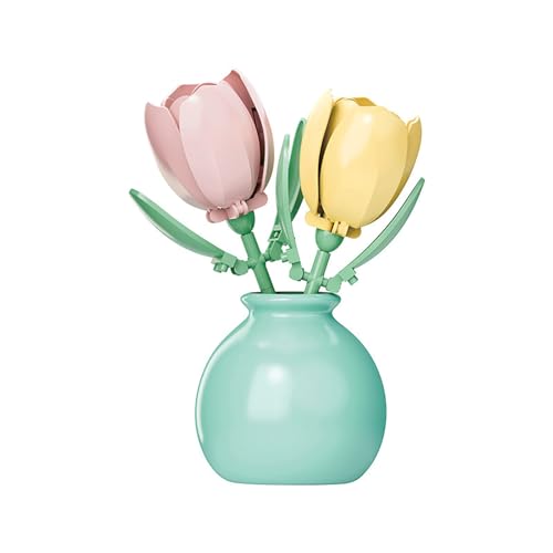 Canollo Blumen Bausteine Set, Tulpen Blumen Bauspielzeugset mit Vase, Botanisches Bausteinspielzeug, DIY Bauspielzeugsets Bouquet Baustein, Künstliche Tulpenstrauß Bauklötze Bausatz von Canollo
