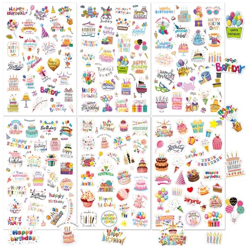 Canollo Sticker Geburtstag Set (154 Motive), Selbstklebende Aufkleber Geburtstag, Party-Deko für Erwachsene & Kinder, Birthday Stickers für Scrapbook Geburtstagskarten Gästebuch Fotoalbum Geschenke von Canollo