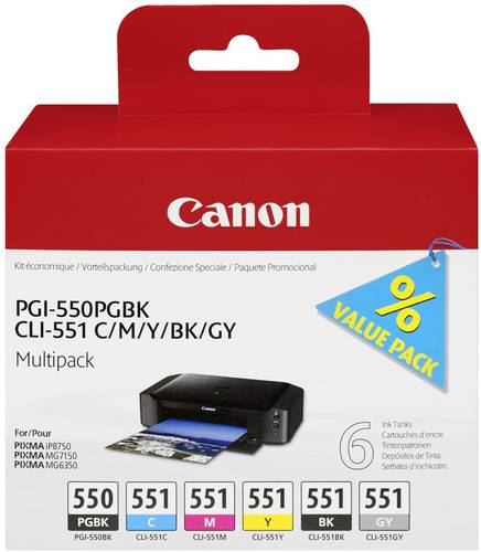 Canon Druckerpatrone PGI-550PGBK/CLI-551 Multipack Original Kombi-Pack Foto Schwarz, Cyan, Magenta, von Canon