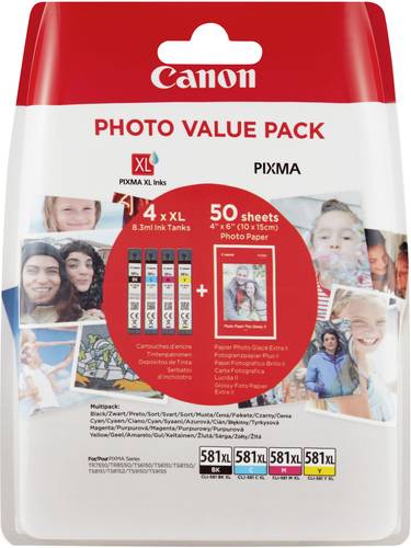 Canon Druckerpatrone CLI-581CMYK Photo Value Pack XL Original Kombi-Pack Foto Schwarz, Cyan, Magenta von Canon