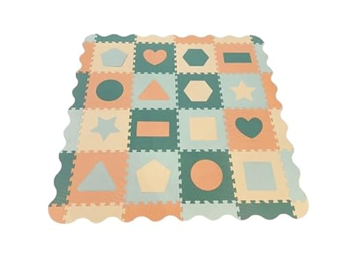 Cantoblanc® PUZZLEMATTE Baby Spielmatte Eva-Gummi+Aufbewahrungstasche. 36 Teile mit geometrischen Figuren und Kanten (140x140x1,2 cm). Krabbelmatte (Himmelblau, Minzgrün, Vanillegelb, Pfirsichrosa) von Cantoblanc