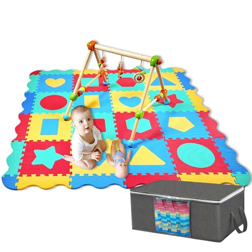 Cantoblanc - PUZZLEMATTE Baby Spielmatte Eva-Gummi. 36 Teile mit geometrischen Figuren und Kanten. Große Größe und Dicke (140x140x1,2 cm). Baby Play Mat für Kinder. Krabbelmatte von Cantoblanc