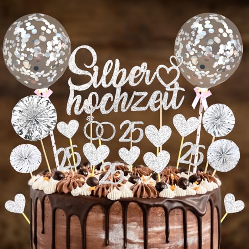23 Stück Tortendeko Silberhochzeit Cake Topper, Silberhochzeit Deko 25, Silber Glitzer Kuchendeko für 25 Hochzeitstag Geschenk 23 Stück Tortendeko Silberhochzeit Cake Topper, Silberhochzeit Deko 25, Silber Glitzer Kuchendeko für 25 Hochzeitstag Geschenk von Capaneus
