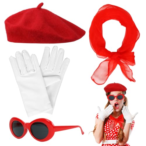 4TLG Rockabilly Accessoires Damen, 50er Jahre Damen Kleid Zubehör, 1950s Kostüm Set mit Schal, Sonnenbrille, Handschuhe, Retro Kostüm Damen, Fasching Accessoires für Karneval, Halloween, Cosplay 4TLG Rockabilly Accessoires Damen, 50er Jahre Damen Kleid Zubehör, 1950s Kostüm Set mit Schal, Sonnenbrille, Handschuhe, Retro Kostüm Damen, Fasching Accessoires für Karneval, Halloween, Cosplay von Capaneus