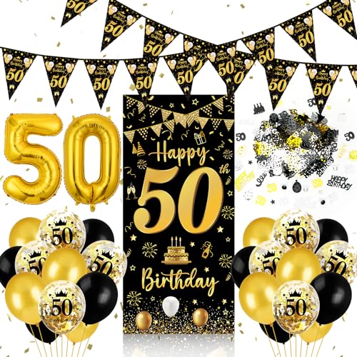 50 Geburtstag Deko Mann Frau, 50 Geburtstag Banner Schwarz Gold, Luftballons 50 Geburtstag Wimpel Girlande, Konfetti 50 Geburtstag, Tür Deko 50. Geburtstag Hintergrund für Männer Frauen Party Deko 50 Geburtstag Deko Mann Frau, 50 Geburtstag Banner Schwarz Gold, Luftballons 50 Geburtstag Wimpel Girlande, Konfetti 50 Geburtstag, Tür Deko 50. Geburtstag Hintergrund für Männer Frauen Party Deko von Capaneus