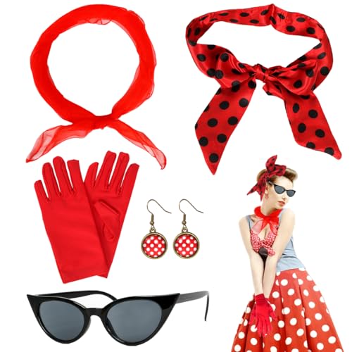 5TLG Rockabilly Accessoires Damen, 50er Jahre Damen Kleid Zubehör, 1950s Kostüm Set mit Schal, Sonnenbrille, Handschuhe, Retro Kostüm Damen, Fasching Accessoires für Karneval, Halloween, Cosplay 5TLG Rockabilly Accessoires Damen, 50er Jahre Damen Kleid Zubehör, 1950s Kostüm Set mit Schal, Sonnenbrille, Handschuhe, Retro Kostüm Damen, Fasching Accessoires für Karneval, Halloween, Cosplay von Capaneus