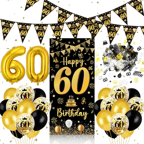 60 Geburtstag Deko Mann Frau, 60 Geburtstag Banner Schwarz Gold, Luftballons 60 Geburtstag Wimpel Girlande, Konfetti 60 Geburtstag, Tür Deko 60. Geburtstag Hintergrund für Männer Frauen Party Deko 60 Geburtstag Deko Mann Frau, 60 Geburtstag Banner Schwarz Gold, Luftballons 60 Geburtstag Wimpel Girlande, Konfetti 60 Geburtstag, Tür Deko 60. Geburtstag Hintergrund für Männer Frauen Party Deko von Capaneus