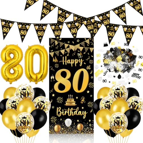 80 Geburtstag Deko Mann Frau Banner Schwarz Gold, Luftballons 80 Geburtstag Wimpel Girlande Konfetti Tür Deko 80. Geburtstagsdeko Hintergrund für Männer Frauen Party 80 Geburtstag Deko Mann Frau Banner Schwarz Gold, Luftballons 80 Geburtstag Wimpel Girlande Konfetti Tür Deko 80. Geburtstagsdeko Hintergrund für Männer Frauen Party von Capaneus