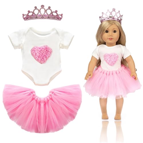 Geburtstag Puppe Rosa Kleidung, Puppen Zubehör 43cm, Geburtstags Puppenkleider Zubehör Set, Americal Girl Dolls Blumenkleid Sommerkleid, Puppenkleider Puppenkleidung Set von Capaneus