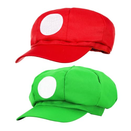 Super Klempner Mütze Set, 2 Rot Grüne Kappe Cappy Cap Hut Kindheitshelden Klassische Cosplay MützeKarneval Fasching Party Verkleidung Kostüm Mützen Super Klempner Mütze Set, 2 Rot Grüne Kappe Cappy Cap Hut Kindheitshelden Klassische Cosplay MützeKarneval Fasching Party Verkleidung Kostüm Mützen von Capaneus