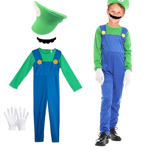 Capaneus Kostüm Super Brothers Klempner, Super Klempner Kostüm für kinder, Super Bros Cosplay Outfit mit Grün Mütze, Handschuhen und Schnurrbart für Karneval Halloween Jungen Mädchen Faschingskostüme Capaneus Kostüm Super Brothers Klempner, Super Klempner Kostüm für kinder, Super Bros Cosplay Outfit mit Grün Mütze, Handschuhen und Schnurrbart für Karneval Halloween Jungen Mädchen Faschingskostüme von Capaneus