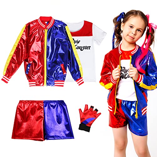 Capaneus Quinn Cosplay Kostüme für Kinder Mädchen, Suicide Kostüm mit 1 x Handschuhe, 1 x Jacke, 1 x T-Shirt, 1 x Shorts für Halloween FaschingKarneval Cosplay, Größe:L 120-130 von Capaneus