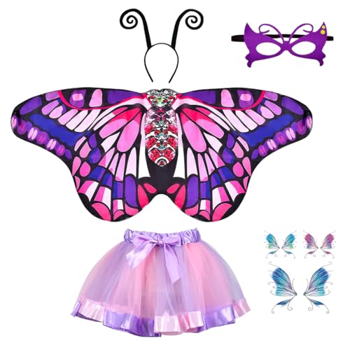 Capaneus Schmetterling Kostüm Kinder, Schmetterlingsflügel mit Lila Tutu Rock, Haarreif, Maske e Tattoos Schmetterling, Schmetterling Umhang Kostüm für Mädchen Karneval Fasching Halloween Cosplay Capaneus Schmetterling Kostüm Kinder, Schmetterlingsflügel mit Lila Tutu Rock, Haarreif, Maske e Tattoos Schmetterling, Schmetterling Umhang Kostüm für Mädchen Karneval Fasching Halloween Cosplay von Capaneus