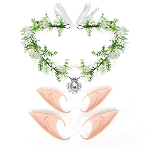Elfen Kopfschmuck mit 2 Paar Elfenohren, Waldfee Haarreif, Elfenkrone Schmuck, Feen Krone, Feenblätter Krone Stirnband, Haarschmuck Waldfee, Tiara Elfe für Hochzeit Karneval Halloween Cosplay Elfen Kopfschmuck mit 2 Paar Elfenohren, Waldfee Haarreif, Elfenkrone Schmuck, Feen Krone, Feenblätter Krone Stirnband, Haarschmuck Waldfee, Tiara Elfe für Hochzeit Karneval Halloween Cosplay von Capaneus