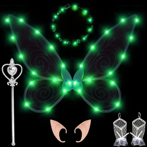 Feenflügel Kinder Erwachsene Feenflügel Leuchtend, Feenflügel Damen Fee Kostüm mit LED Fee Stirnband und Fee Zauberstab, Elfenflügel Schmetterlingsflügel Fairy Wings für Karneval Cosplay Kostüm (Grün) Feenflügel Kinder Erwachsene Feenflügel Leuchtend, Feenflügel Damen Fee Kostüm mit LED Fee Stirnband und Fee Zauberstab, Elfenflügel Schmetterlingsflügel Fairy Wings für Karneval Cosplay Kostüm (Grün) von Capaneus