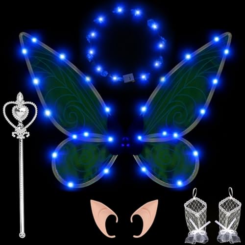 Feenflügel Kinder Erwachsene Feenflügel Leuchtend, Feenflügel Damen Fee Kostüm mit LED Fee Stirnband und Fee Zauberstab, Elfenflügel Schmetterlingsflügel Fairy Wings für Karneval Cosplay Kostüm (Blau) Feenflügel Kinder Erwachsene Feenflügel Leuchtend, Feenflügel Damen Fee Kostüm mit LED Fee Stirnband und Fee Zauberstab, Elfenflügel Schmetterlingsflügel Fairy Wings für Karneval Cosplay Kostüm (Blau) von Capaneus