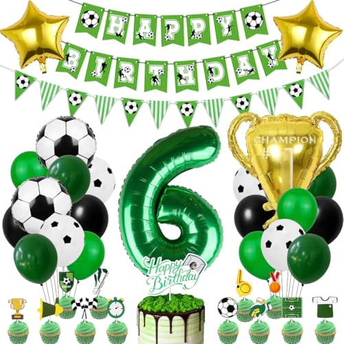 Fußball Luftballon 6. Geburtstag, Fußball Deko Geburtstag, Fussball Geburtstagsdeko Kinder, Geburtstagdeko 6 Jahre Junge, Fussball Geburtstagsparty, Grün Folienballon für Party Kindergeburtstag von Capaneus