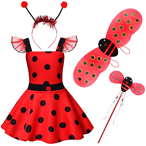 Marienkäfer Kostüm Kinder, 4-teiliges Marienkäfer Kostüm Mädchen, Faschingskostüme Marienkäfer Kinder mit Flügel,Tüllrock, Haarreif und Zauberstab, Prinzessin Kostüm Mädchen für Halloween Karneval Marienkäfer Kostüm Kinder, 4-teiliges Marienkäfer Kostüm Mädchen, Faschingskostüme Marienkäfer Kinder mit Flügel,Tüllrock, Haarreif und Zauberstab, Prinzessin Kostüm Mädchen für Halloween Karneval von Capaneus
