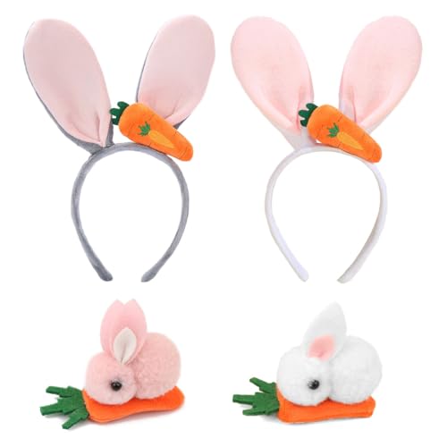 Ostern Hasenohren Haarreif, Hasen Haarspangen, Bunny Karotte Plüsch Haarreifen, Hase Kostüm, Osterhasen Hüte Kostüm Zubehör für Kinder Erwachsene Ostern, Cosplay, Halloween Karneval(4 Stück) von Capaneus