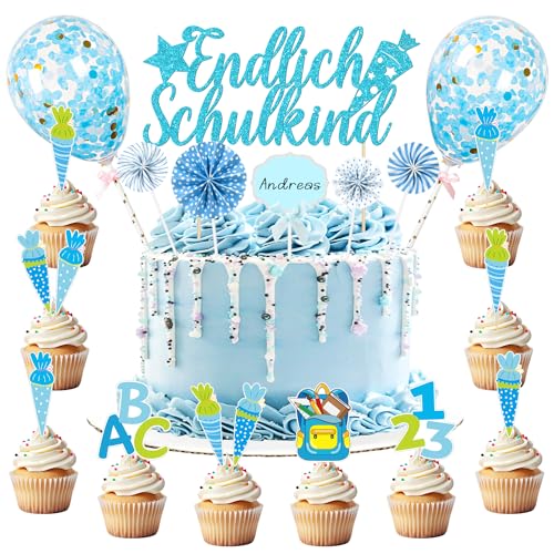 Tortendeko Einschulung Junge, Kuchendeko Schulanfang, Cake Topper Mit ABC 123 Zuckertüte Konfetti Ballon für Schulkind Party Torte Dekoration Tortendeko Einschulung Junge, Kuchendeko Schulanfang, Cake Topper Mit ABC 123 Zuckertüte Konfetti Ballon für Schulkind Party Torte Dekoration von Capaneus