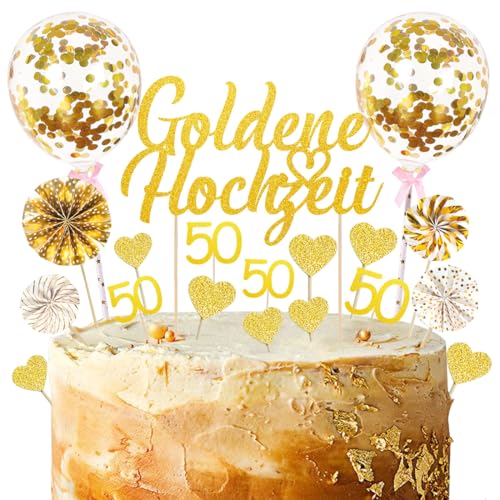 22 Stück Tortendeko Goldene Hochzeit, Cake Topper, Kuchendeko, Gold Glitzer für 50 Hochzeitstag Geschenk 22 Stück Tortendeko Goldene Hochzeit, Cake Topper, Kuchendeko, Gold Glitzer für 50 Hochzeitstag Geschenk von Capaneus