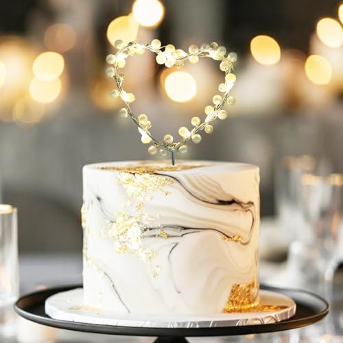 Tortendeko Hochzeit, Kuchen Topper Liebes Herz Perlen Cake Topper mit LED-Licht, Herz Cake Topper Geburtstag Personalisiert, Kuchen Deko für Geburtstag, Hochzeit, Jahrestag, Party Tortendeko Hochzeit, Kuchen Topper Liebes Herz Perlen Cake Topper mit LED-Licht, Herz Cake Topper Geburtstag Personalisiert, Kuchen Deko für Geburtstag, Hochzeit, Jahrestag, Party von Capaneus