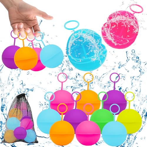 12 Stück Wasserbomben Wiederverwendbar, Wasserbomben mit Mesh Bag, Schnell Befüllbare Wasserbomben, Silikon Wasserballon, Wiederverwendbar Spritzbälle, Sommer Pool Spielzeug Wasserspielzeug für Kinder 12 Stück Wasserbomben Wiederverwendbar, Wasserbomben mit Mesh Bag, Schnell Befüllbare Wasserbomben, Silikon Wasserballon, Wiederverwendbar Spritzbälle, Sommer Pool Spielzeug Wasserspielzeug für Kinder von Capgoost
