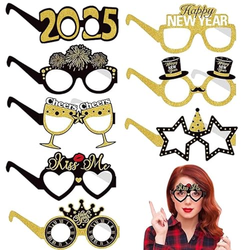 8 Stück Frohes Neues Jahr Brille, 2025 Silvester Deko, Silvester Party Foto Zubehör, Papier Neujahr Party Brillen, Schwarz Gold Happy New Year Brillen, Silvester Foto Requisiten Neujahr Deko Zubehör 8 Stück Frohes Neues Jahr Brille, 2025 Silvester Deko, Silvester Party Foto Zubehör, Papier Neujahr Party Brillen, Schwarz Gold Happy New Year Brillen, Silvester Foto Requisiten Neujahr Deko Zubehör von Capgoost