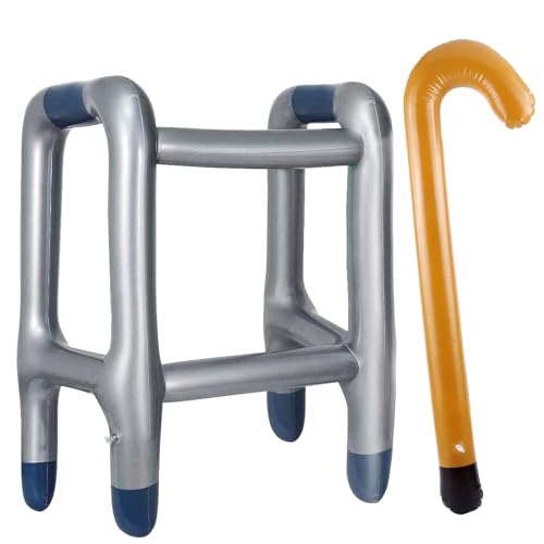 Aufblasbare Gehhilfe und Aufblasbarer Spazierstock, 2 Stück Aufblasbarer Rahmen Rentner Kostüm, Oma Opa Kostüm Aufblasbare Requisiten, Lustiges Geschenk für Geburtstag Karneval Fasching Cosplay von Capgoost
