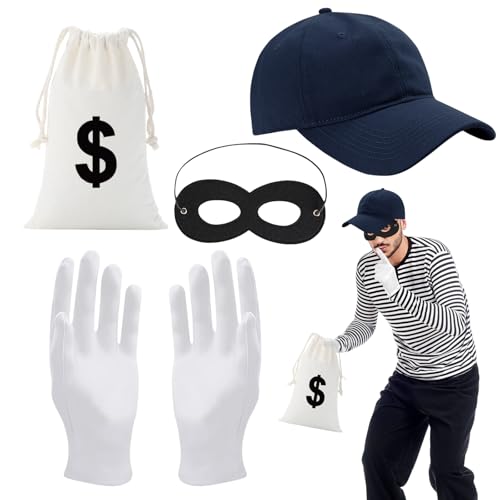 Dieb Kostüm Set, Bankräuber Kostüm Accessoire, Räuber Kostüm Set, Einbrecher Kostüm, Dieb Mask, Cap, Handschuhe, Geldsack, Panzerknacker Kostüm, Karneval Kostüm Faschingskostüme Erwachsene Kinder Dieb Kostüm Set, Bankräuber Kostüm Accessoire, Räuber Kostüm Set, Einbrecher Kostüm, Dieb Mask, Cap, Handschuhe, Geldsack, Panzerknacker Kostüm, Karneval Kostüm Faschingskostüme Erwachsene Kinder von Capgoost