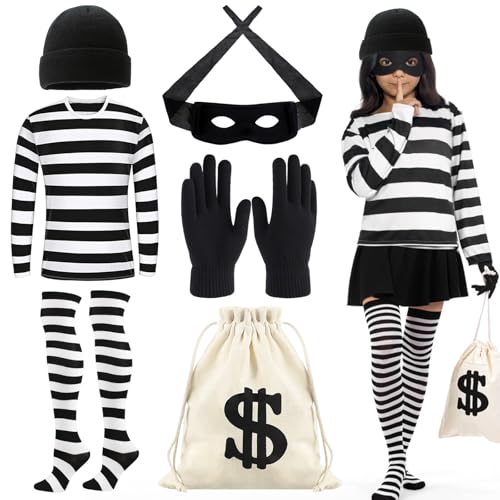 Capgoost Bankräuber Kostüm, Räuber Kostüm Mädchen, Dieb Kostüm mit Maske und Geldsack, Damen Gefangenen Kostüm Set, Kostüm Sträfling für Faschings Halloween Karneval Kostüm Cosplay Mädchen Damen Capgoost Bankräuber Kostüm, Räuber Kostüm Mädchen, Dieb Kostüm mit Maske und Geldsack, Damen Gefangenen Kostüm Set, Kostüm Sträfling für Faschings Halloween Karneval Kostüm Cosplay Mädchen Damen von Capgoost
