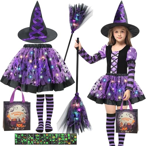 Capgoost Halloween Hexenkostüm Kinder, Helloween Kinderkostüme Mädchen, Hexen Tütü Kostüm Set mit Hexen Hut, Hexen Besen, Kinder Halloween Kostüm Hexe für Karneval Fasching Cosplay Party(Lila) Capgoost Halloween Hexenkostüm Kinder, Helloween Kinderkostüme Mädchen, Hexen Tütü Kostüm Set mit Hexen Hut, Hexen Besen, Kinder Halloween Kostüm Hexe für Karneval Fasching Cosplay Party(Lila) von Capgoost