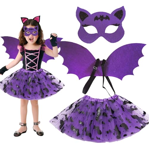 Fledermaus Kostüm Kinder, Fledermaus Kostüm Mädchen, Halloween Kostüm Kinder, Vampir Fledermausflügel mit Fledermaus Tutu, Fledermauskostüm Kinder für Halloween Cosplay Party Karneval Fasching Fledermaus Kostüm Kinder, Fledermaus Kostüm Mädchen, Halloween Kostüm Kinder, Vampir Fledermausflügel mit Fledermaus Tutu, Fledermauskostüm Kinder für Halloween Cosplay Party Karneval Fasching von Capgoost