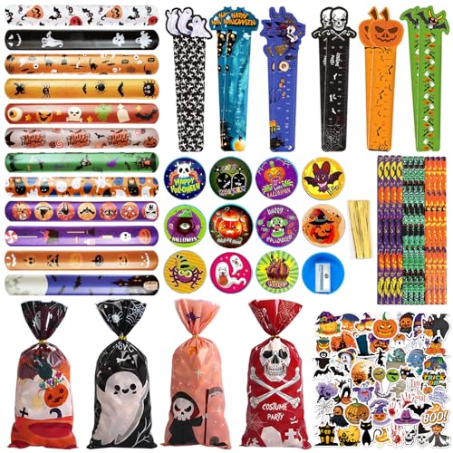 Halloween Schreibwaren Set, 110 Stück Halloween Mitgebsel Kinder, Halloween Briefpapier Set mit Bleistifte Bleistiftanspitzer Lineale Schnapparmband Halloween Aufkleber, Halloween Partygeschenke von Capgoost