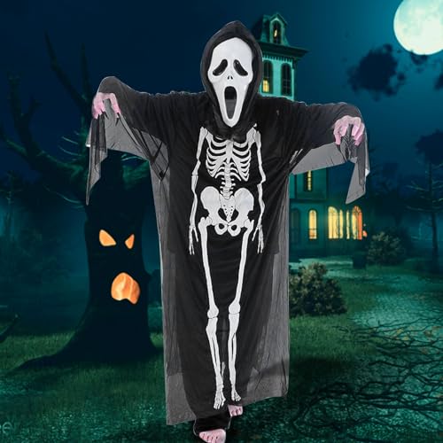 Halloween Skelett Kostüm, 90cm Skelett Kostüm, Halloween Kinder Kostüm, Skelett Kostüm Kinder, Skelettkostüm Gruseliges Dress Up, Karneval Skelett Kostüm, Halloween Zombie Kostüm für Kinder Cosplay von Capgoost