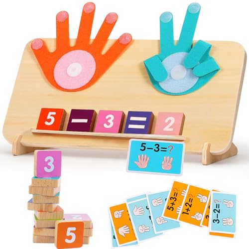 Holz Mathe Spielzeug, Zahlen Lernen für Kinder, Fingerzähl-Mathespielzeug, Zählen Lernspielzeug, Pädagogisches Vorschule Spiele, Montessori Mathe Spielzeug für Kinder ab 3 4 5 6 Jahre Jungen Mädchen von Capgoost