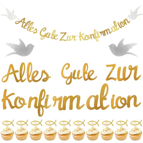 Kommunion Girlande Alles Gute zur Konfirmation Banner, Gold Glitzer Deko Konfirmation Mädchen Junge, Kommunion Deko Girlande, Taufe Papiergirlande Dekobanner Hängedeko für Taufe Party Dekoration Kommunion Girlande Alles Gute zur Konfirmation Banner, Gold Glitzer Deko Konfirmation Mädchen Junge, Kommunion Deko Girlande, Taufe Papiergirlande Dekobanner Hängedeko für Taufe Party Dekoration von Capgoost