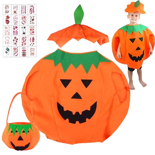 Kürbis Kostüm Kinder, Halloween Kürbis Kostüm mit Hut und Pumpkin Candy Bag, Kürbis Faschingskostüme, Kürbiskostüm Kind, Halloween Kostüm Kinder Kürbis Karnevalskostüm für Jungen Mädchen 3-10 Jahre Kürbis Kostüm Kinder, Halloween Kürbis Kostüm mit Hut und Pumpkin Candy Bag, Kürbis Faschingskostüme, Kürbiskostüm Kind, Halloween Kostüm Kinder Kürbis Karnevalskostüm für Jungen Mädchen 3-10 Jahre von Capgoost
