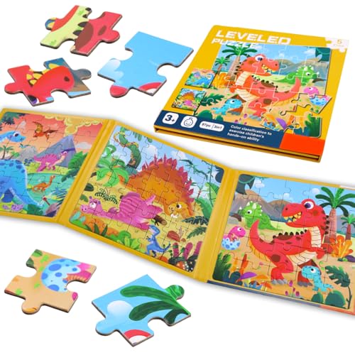 Kinderpuzzle Magnet Puzzle, 25-30-42 Teile Dinosaurier Magnetpuzzle, 3-in-1 Magnete Puzzlebuchen für Kinder, Beschäftigung im Autofahrt Flugzeug Ab 3 4 5 6 Jahre von Capgoost