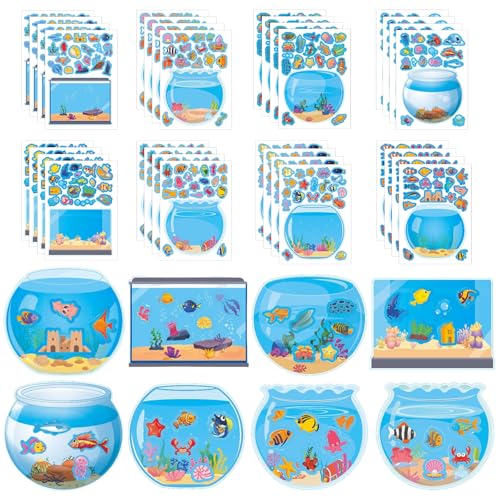 Meerestier Aufkleber, 32 Blatt Meerestiere Sticker Set, Wassertiere Aufkleber Sommer Sticker, DIY Unterwasserwelt Selbstklebend Tiere Sticker, Meereslebewesen Ozean Fisch Aufkleber für Kinder von Capgoost