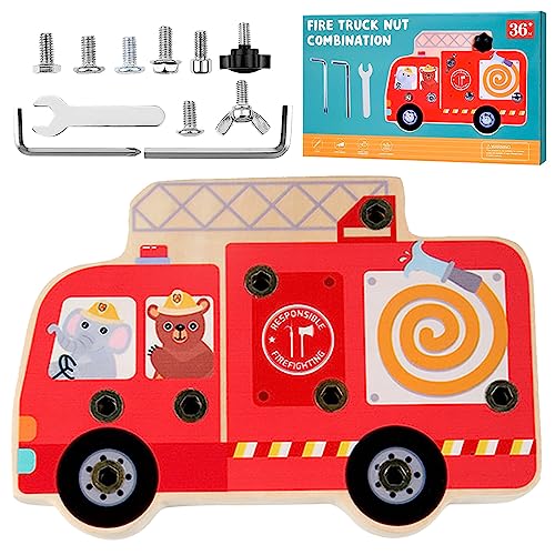 Montessori Holz Schraubbrett - Kinder Schrauben Spielzeug, Feuerwehr, Schraubenbretter Sensorisches Lernspielzeug - Geschenke für Mädchen Junge 3-6 Jahre von Capgoost